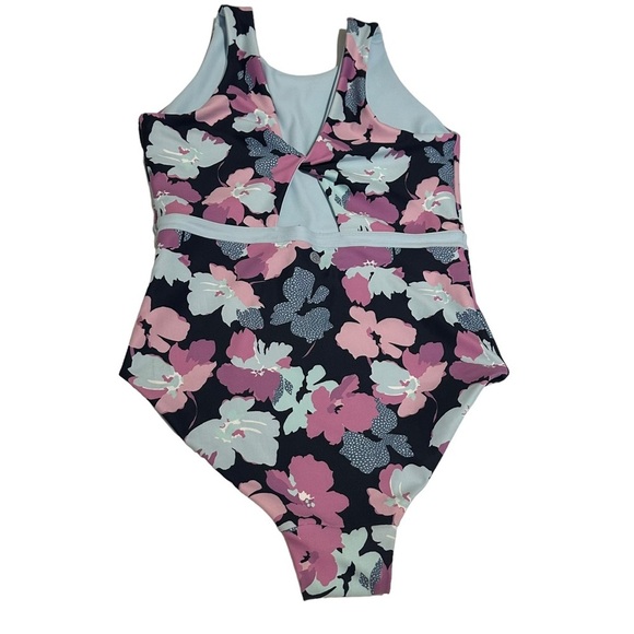 Zella Girls Reversible Journey One-Piece Swimsuit Size 16 Blue Purple Floral - Picture 4 of 10